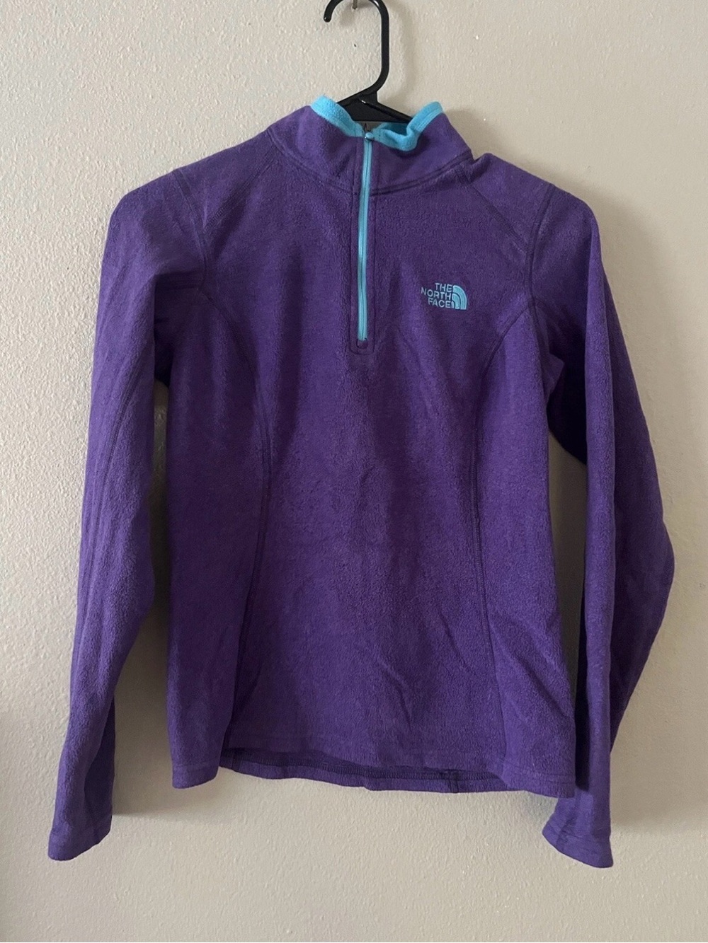The North Face Purple Fleece Quarter‑Zip with Light Blue Trim